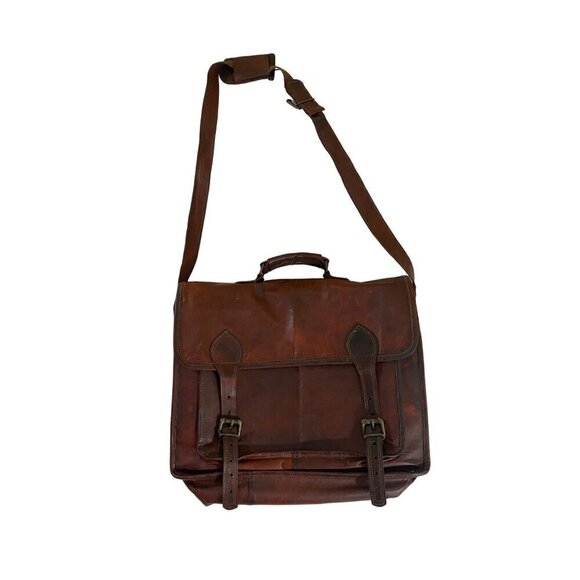 Unbranded Vintage Classic Brown Leather Satchel Shoulder Bag - OS - Picture 1 of 15